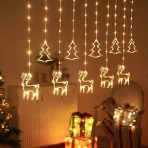 Cascada Renos y Arbolitos Luz Cálida (cod: 1396)