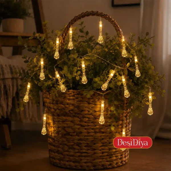 desidiya led water drop string light warm white delicate raindrop design for a soothing glow (1)